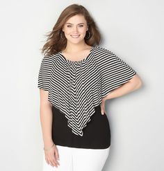 Get new tops in shapes that are great for summer like our plus size Miter Stripe Poncho Top available in sizes 14-32 online at avenue.com. Avenue Store Poncho Top, Poncho Tops, Black And White Style, New Tops, Stripes Pattern, Classic Black, Tunic Tops, Summer Outfits, Style Inspiration