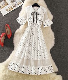 Lovely A line polka dot lace dress summer dressFabric: blendedColor: white, black, blue, apricotSize(cm): S, M, L, XLS length 108 sleeve length 26 bust 96M length 109 sleeve length 27 bust 98L length 110 sleeve length 28 bust 100XL length 111 sleeve length 29 bust 102 Summer Long Sleeve Polka Dot Dress, Elegant Swiss Dot Dress For Spring, Elegant Spring Dress With Swiss Dot, Spring A-line Polka Dot Midi Dress, Polka Dot A-line Spring Midi Dress, Polka Dot A-line Midi Dress For Spring, Polka Dot Dress With Lace Trim For Spring, Summer Lace Polka Dot Dress, Spring Knee-length Swiss Dot Dress