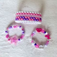 Set Of Three Adorable Pastel Edm Rave Candy Bracelets. Pink, Purple, And Iridescent Beads. Bracelets Glow Under Black Light. Stretchy Elastic. So Cute! Handmade; The One Posted Is The One You Get Ooak; Not Dolls Kill Rave Candy Bracelets, Rave Beads, Alt Ideas, Rave Candy, Kandi Singles, Candy Bracelets, Shifting Script, Rave Kandi, Bracelets Pink