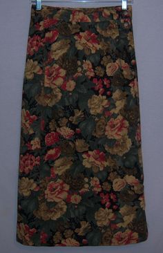 "Vintage Bentley Arbuckle black, cranberry and green rose roses floral flower print pattern cotton denim maxi skirt. Good pre-owned condition. No holes, stains, rips, tears, etc. Women's size 6 or 8. Measurements: waist-28\", hips-40\", length-33,\". Side button. 100% cotton. Lovely floral print!" Pattern Maxi Skirt Outfit, Floral Skirt Fall, Vintage Bentley, Corporate Outfit, Green Floral Skirt, Flower Print Pattern, Rose Skirt, Spring Capsule, Frock For Women