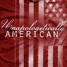 a red shirt with an american flag and the words unapolocatically american on it