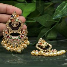 Beautiful Long Indian Style Earrings Beautiful Meenakari Kundan And Pearl Work Heavy Design But Light Weight Suitable For Any Dress And Occasions 3 Inches Long Have So Many Other Colors Pls Check My Listings For More Color Options Handmade Multicolor Bridal Earrings, Multicolor Kundan Earrings With Meenakari, Multicolor Meenakari Drop Earrings, Meenakari Earrings As Gift, Meenakari Earrings For Gift, Multicolor Handmade Drop Bridal Earrings, Traditional Pearl Drop Earrings Gift, Handmade Multicolor Drop Bridal Earrings, Multicolor Latkans Earrings As Gift