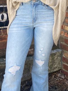 Fall in love with the comfort and style of these jeans. Just as comfy as your favorite pair, without all the bulk. They flatter your figure and become one of your go-to casual pairs to throw on with a tee, an easy top, or even a blouse. With their high rise and flare bottom, no need to wear leggings or joggers. This pair will make you look good while performing your daily activities. The light wash is perfect for going out during the day or throwing them on with a pair of sandals for dinner down Relaxed Fit Distressed Medium Wash Cropped Jeans, Everyday Distressed Dark Wash Flare Jeans, Distressed Mid-rise Cropped Jeans For Everyday, Everyday Frayed Hem Bottoms For Fall, Frayed Hem Bottoms For Everyday Fall Wear, Frayed Hem Bottoms For Fall, Everyday Bottoms With Frayed Hem For Fall, Everyday Dark Wash Distressed Flare Jeans, Mid-rise Flare Jeans With Frayed Hem