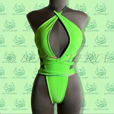 Reversible Double-sided Sexy One-piece Plunging Neck Halter Backless O – Bellacherta Green T-back Swimwear For Beach, Green Swimwear With Boning For Summer, Green Boned Swimwear For Summer, Beachwear Bodysuit For Pool With T-back, T-back Swimwear With Boning For Beachwear, T-back Swimwear With Boning, Boning T-back Swimwear For Beach, Green Beachwear Halter Top, One-piece Beachwear Swimsuit With Boning