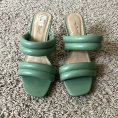 Anne Michelle Double Bubble Strap Heels Size 5.5. Never Worn. Seafoam Green Casual Green Heels With 4-inch Heel, Green Wedge Heels With Padded Heel, Green Heels With Square Toe And Medium Width, Green Square Toe Heels Medium Width, Green Square Toe Heels With Medium Width, Green Casual Heels Medium Width, Casual Green Heels Of Medium Width, Casual Green Heels Medium Width, Green Medium Width Synthetic Heels