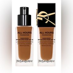 Yves Saint Laurent Beaute All Hours Luminous Matte Foundation 24h Longwear Spf 30 With Hyaluronic Acid #Dw5. -.84 Fl. Oz.A Breathable Liquid Foundation With Spf 30 That Delivers Up To 24-Hours Of Full Coverage With A Weightless Feel And Luminous Matte Finish. This Innovative Formula Glides On Seamlessly For Transfer-Proof, Waterproof And Heat-Resistant Full Coverage That Feels Bare. The Unique Luminous Matte Finish Leaves Skin Looking Healthy With A Soft Matte Look. Infused With Hyaluronic Acid Foundation With Spf, Matte Makeup, Perfect Complexion, Ysl Beauty, Matte Foundation, Broad Spectrum Sunscreen, Foundation Brush, Sephora Makeup, No Foundation Makeup