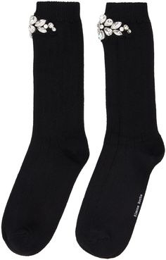 Pair of ankle-high rib knit stretch cotton-blend socks in black. · Faux-pearl and crystal-cut accents at cuffs · Logo printed at sole Supplier color: Black/Crystal Flower Crystal, Black Flower, Black Crystals, Ankle Socks, Stretch Cotton, Faux Pearl, Rib Knit, Apparel Accessories, Women Wear