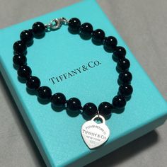 Lightly Worn, Beautiful 8mm Black Onyx Tiffany Bracelet. Comes With Box And Pouch Tiffany Bracelet, Tiffany Bracelets, Black Onyx Bracelet, Onyx Bracelet, Tiffany Co Jewelry, Tiffany & Co., Black Onyx, Womens Jewelry Bracelets, Onyx