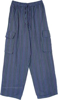 Comfort wear and style go hand in hand with these lounge unisex cotton pants! With a drawstring waist, the trousers look casually chic and are incredibly comfortable. The woven cotton ankle-length striped pants with five deep utility pockets, this lightweight clothing item can be warm or cool weather. #tlb #SplitSkirtsPants #Pocket #Yoga #vacationclothing #CottonPantswithpockets #Unisexbohopants #Bohocargopants #Unisexpantswithpockets Cotton Harem Pants With Elastic Waistband For Loungewear, Casual Cotton Harem Pants For Loungewear, Comfortable Cotton Harem Pants, Comfortable Blue Cotton Pants, Cotton Wide Leg Harem Pants With Cargo Pockets, Comfortable Cotton Harem Pants With Relaxed Fit, Comfortable Cotton Relaxed Fit Harem Pants, Blue Cotton Harem Pants For Loungewear, Summer Cotton Parachute Pants With Drawstring