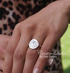 "Dainty monogram ring. Hand engraved round disc ring with your initials etched into the metal. Ring will be made in 10K Gold, 14K gold or 18K Gold. Order any initials and they will be hand engraved by our talented jewelers. Design by Keti Sorely. Metal options: - 10K Gold (Yellow, Rose or White) - 14K Gold (Yellow, Rose or White) - 18K Gold (Yellow, Rose or White) Ring disc measures approximately 3/4\" in diameter. Band width - 2mm Ring sizes available: 5 to 11 US -------------NOTE---------- Tra White Gold Monogram Initial Ring, Fine Jewelry Monogram Initial Ring, Initials Engraved White Gold Ring, Luxury Round Signet Ring With Initials, Sterling Silver Monogram Signet Ring, Personalized White Gold Initial Ring With Round Cut, Sterling Silver Monogram Rings, Engraved Rose Gold Signet Ring, Sterling Silver Initial Ring With Polished Finish