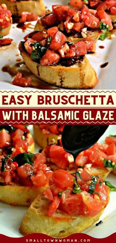 EASY BRUSCHETTA WITH BALSAMIC GLAZE, thanksgiving recipes, christmas appetizers Balsamic Glaze Snacks, Balsamic Crostini Appetizers, Bruschetta For Party, Brusetta Appetizer Recipe, Dinner Appetizer Recipes, How To Make Bruschetta Recipes, Burchette Recipe, Appetizer Recipes Bruschetta, Italian Appetizer Recipes Easy