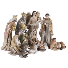 a group of figurines depicting the birth of jesus