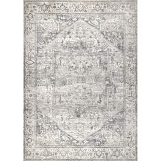 an area rug with grey and white colors