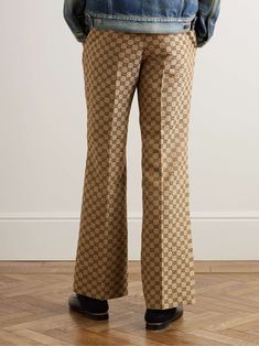 Shop GUCCI Aria Flared Monogrammed Linen-Blend Suit Trousers, Explore the latest in-season GUCCI collection today on MR PORTER Gucci Aria, Shop Gucci, Gucci Collection, Gucci Outfits, Suit Trousers, Suit Separates, Casual Trousers, Trouser Suits, Mr Porter