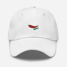 SPICY Dad Hat, Chilli Aesthetic, Spicy, Cornicello, Minimalist Hat, 90's Cap, Embroidered Cap Dad hats aren't just for dads. This one's got a low profile with an adjustable strap and curved visor. * 100% chino cotton twill * Unstructured, 6-panel, low-profile * 6 embroidered eyelets * 3 ⅛" (7.6 cm) crown * Adjustable strap with antique buckle * Blank product sourced from Vietnam or Bangladesh This product is made especially for you as soon as you place an order, which is why it takes us a bit lo Trendy Flat Bill Hat With Embroidered Logo, Casual White Dad Hat With Flat Bill, Basic Streetwear Cap, Trendy Embroidered Cap, White Embroidered Flat Bill Hat, Trendy Flat Bill Dad Hat With Embroidered Logo, White Embroidered Flat Bill Baseball Cap, Embroidered White Baseball Cap For Streetwear, White Embroidered Baseball Cap For Streetwear