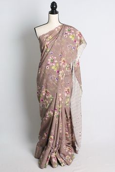 Dusty Mauve Floral Munga Cotton Saree with Woven Sequins Wedding Tussar Silk Saree With Floral Print, Wedding Art Silk Pre-draped Saree With Floral Print, Wedding Banarasi Silk Traditional Wear With Floral Print, Mauve Blouse, Gorgeous Saree, Floral Saree, Dusty Mauve, Indian Saree, Indian Sarees