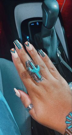 Black Western Nails Acrylic, Nails Design Western, Tourquise Jewelry Outfits, Cute Western Fall Nails, Neutral Western Nails, Easy Western Nails, Western Wedding Nails, Western Almond Nails, Acrylic Nails Western