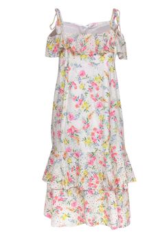 Go super sweet this spring with this romantic find from Yumi Kim! Made in a flowy maxi silhouette with a colorful floral print adorning a delicate eyelet design, this cotton creation is perfect for wherever those warm months take you. Whether you're off to an outdoor wedding or swanky backyard soiree, pair this ethereal beauty with colorful wedges and statement earrings and you'll be looking fab and fresh throughout the season! Size 16 100% Cotton Concealed back zipper Lined Notch neckline w/ ti Backyard Soiree, Colorful Wedges, French Girl Chic, Yumi Kim, Feminine Dress, Ethereal Beauty, French Girl, Size 16 Dresses, Super Sweet