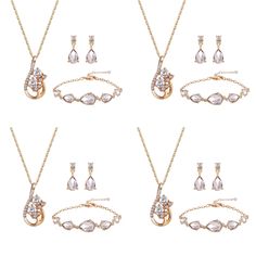 PRICES MAY VARY. ❖HIGH QUALITY MATERIAL❖ This Women'S Wedding Jewellery Set Is Contain One Necklace & One Bracelet & One Pairs Earrings.It's Made Of 18k Gold Plated Eco-Friendly Alloy With Selected Sparkly Crystal And 3A Rhinestone. High Polished. Lead-Free & Nickel-Free, Hypoallergenic And Suitable For Almost All Of Sensitive Ears.With A Fabulous Design And Solid Construction,Never Goes Out Of Style; ❖JEWELLERY SET SIZE❖ Necklace Length:Adjustable In 45.7-50.8 Cm(18+2 Inch),Pendant Size:24.3*13 Elegant Rose Gold Jewelry Sets For Mother's Day, Teardrop Jewelry, Bridesmaid Flower, Bridesmaid Jewelry Sets, Wedding Jewellery, Jewellery Set, Engagement Anniversary, Wedding Jewelry Sets, Gold Plated Necklace