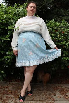 Plus Size - Vintage Homemade Floral Paper-Bag Waist Contrasting Hem Skirt by TheCurvyElle, $25.00 Fitted Ruffle Bottoms For Garden Party, Fitted Ruffled Bottoms For Garden Party, Fitted Ruffles Bottoms For Garden Party, Daywear Full Skirt With Ruffles, Full Skirt With Ruffles For Daywear, Full Ruffled Skirt For Daywear, Flared Ruffle Skirt For Garden Party, Flared Ruffled Skirt For Garden Party, Ruffled Flared Skirt For Garden Party