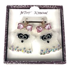 Betsey Johnson Girl Ghost Earrings Pink, White, Black New With Tags, Never Worn Rhinestones Ghosts With Bows On Top Measures Approx 3x1.75 Inches Halloween, Ghost, Boo!, Fun, Eccentric Style Number 340057cb100 White Novelty Jewelry For Party, Novelty White Jewelry For Party, Cute White Earrings For Party, White Novelty Party Jewelry, Cute White Party Earrings, White Halloween Party Jewelry, Fun White Party Jewelry, Pink Halloween Party Earrings, Cute Halloween Party Jewelry