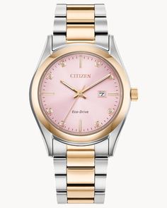 Sport Luxury Pink Dial Stainless Steel Bracelet EW2706-58X | CITIZEN Diamond Watches Women, Eco Drive Watches, Feminine Elegance, Citizen Watch, Citizen Eco, Style Sportif, Luxury Diamonds, Luxury Timepieces, Eco Drive