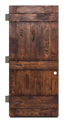 an old wooden door with metal handles