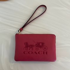 Watermelon Pink Coach Wristlet. Brand New. Never Used. Tags On. Coach Clutch, Girly Bags, Leather Coach, Black Clutch, Coach Wristlet, Monogrammed Leather, Coach Purse, Zip Wallet, Mini Purse