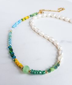 Summer Choker With Spacer And Round Beads, Pearl Choker With Colorful Round Beads, Trendy Pearl Beaded Necklaces With Tiny Beads, Trendy Pearl Beaded Necklace With Tiny Beads, Colorful Pearl Beaded Choker Necklace, Summer Beaded Chain Pearl Necklace With Round Beads, Multicolor Pearl Necklace With Colorful Beads For Summer, Multicolor Beaded Pearl Necklace For Summer, Summer Beaded Pearl Necklace With Round Beads