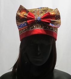 Made with handprinted and waxed, red,, blue and gold fabric. Perfect for any occasion, parties, weddings, church, Easter, Christmas. Hat is formed and fitted, no scarf wrapping necessary. Blue And Gold Fabric, Cottagecore Hat, Cute Beret, Beret Fashion, Style Africain, Knitted Beret, Spring Hats, Velvet Hat, Fall Hats