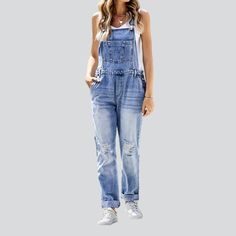 Introducing our 2023 Spring-Summer Collection one-of-a-kind Torn Knees Women's Denim Jumpsuit ââ‚?the embodiment of street style and urbane chic!Why It's Your Ultimate Style StatementThis jumpsuit fuses the perfect blend of urbane style with a hint of rebellion. Crafted with premium quality denim. its baggy-fitting silhouette features a unique damaged pattern for an effortlessly cool. alternative-inspired look. The resilient zipper and stylish button duo ensures both functionality and flair. whi Trendy Distressed Medium Wash Denim Jumpsuit, Trendy Dark Wash Distressed Denim Jumpsuit, Trendy Distressed Dark Wash Denim Jumpsuit, Trendy Light Wash Jumpsuits And Rompers For Spring, Light Wash Distressed Denim Overall Jumpsuit, Distressed Light Wash Denim Overall Jumpsuit, Distressed Light Wash Denim Jumpsuit, Distressed Overalls For Fall, Trendy Light Wash Distressed Denim Jumpsuit