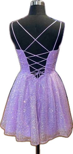 Purple Spaghetti Strap Dress With Corset Back, Purple Homecoming Dress With Corset Back, A Line Shorts, Short Homecoming Dress, Homecoming Dress, A Line Skirt, A Line Skirts, Homecoming Dresses, Make You Feel