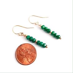 Gold Green Jade Earrings - long green earrings - 12th anniversary gifts for wife - jade anniversary Faceted May Birthstone Earrings Gift, Elegant Green Dangle Linear Earrings, Elegant Green Jade Jewelry, Elegant Green Onyx Earrings For Gift, Elegant Jade Earrings For May Birthstone, Elegant Green Linear Earrings As Gift, Nickel-free Green Jade Jewelry, Jade Earrings With Ear Wire For May Birthstone, Green Faceted Earrings For Anniversary