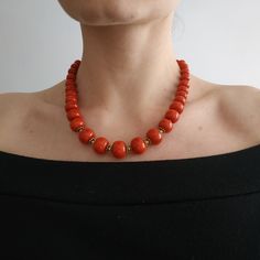 < Orange Coral Necklace > This product made according to the model of authentic traditional Ukrainian jewelry. The coral is modern, the design is vintage. Like 99% of the coral on the market these days, this coral has been dyed. I use bamboo coral which is not endangered or threatened in any way, unlike natural pink or red coral (the production of which is forbidden almost everywhere in the world). Bamboo coral doesn't mean it's not organic. Every bead of it has a distinctive and beautiful Coral Necklaces, Coral Jewelry Vintage, Vintage Style Necklace, Red Coral Necklace, Coral Beads Necklace, Minimal Necklace, Glass Beads Jewelry, Necklace For Girlfriend, Orange Coral