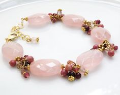 Rose Quartz Bracelet, Gold Filled, Pink Stone Tourmaline Ruby Garnet Jewelry, Mother of Bride Weddin Luxury Pink Gemstones For Gift, Elegant Pink Gemstones With Accents, Elegant Rose Quartz Gemstone Beaded Bracelets, Elegant Rose Quartz Gemstone Beaded Bracelet, Elegant Pink Faceted Bracelet, Luxury Handmade Pink Jewelry, Pink Faceted Bracelet Jewelry, Pink Faceted Jewelry Bracelet, Pink Rose Quartz Jewelry With Stones