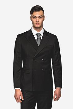 Classic Black Double Breast Suit - MenSuits Professional Double-breasted Business Suit, Sleek Notch Lapel Blazer Dress For Business, Modern Notch Lapel Blazer Dress For Formal Occasions, Professional Semi-formal Blazer Dress With Notch Lapel, Modern Formal Blazer Dress With Notch Lapel, Professional Blazer Dress With Notch Lapel For Semi-formal Occasions, Professional Blazer Dress For Semi-formal Occasions With Notch Lapel, Modern Blazer Dress With Notch Lapel For Formal Occasions, Professional Blazer Dress For Semi-formal Occasions