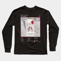 Good News (2020) Album by Megan Thee Stallion -- Choose from our vast selection of Long Sleeve T-Shirts to match with your favorite design to make the perfect custom graphic Long Sleeve T-shirt. Pick your favorite: Classic or Premium. Customize your color! For men and women. Thee Stallion, Megan Thee Stallion, Graphic Long Sleeve, Long Sleeve T Shirts, Good News, Long Sleeve T Shirt, Long Sleeve Tshirt, The Selection, Tshirt Designs