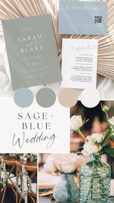 a collage of photos with different colors and designs on it, including the words sage blue wedding