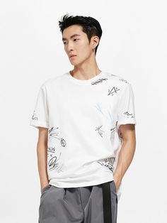 Graffiti Print Short Sleeve T-Shirt - CHINASQUAD Graffiti Prints, Printed Shorts, Size Chart, Thing 1, Sleeve Length, T Shirt, How To Wear, White