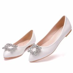 LBSFY - White Pointed Toe Flat Cortical Women Shoes Fashion Rhinestone Metal Decoration Flats Casual Shoes Woman Party Flat Wedding Shoes With Rhinestones, Elegant White Closed Toe Flats, Elegant Closed Toe Flats With Rhinestones, Elegant Flat Wedding Shoes With Rhinestones, Elegant Rhinestone Round Toe Flats, Elegant Flats With Rhinestones And Round Toe, White Rhinestone Wedding Shoes For Spring, White Round Toe Flats For Party, White Almond Toe Flats For Party