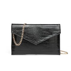 PRICES MAY VARY. 【Practical Clutch】The black clutch purse is made of faux leather by crocodile skin style & comes with a detachable crossbody gold metal chain by 47", which make this black clutch handbag worn as a clutch bag, shoulder bag or crossbody bag, providing you with different carrying options. 【Perfect Size】This black envelop clutch purse is designed to be lightweight and compact by size 11.8" x 7" x 0.8", it's suitable for women of all ages, and it can hold your cellphone, sunglasses, Envelope Clutch Purse, Black Tie Wedding Guests, Clutch Purse Black, Black Envelopes, Presents For Women, Faux Leather Handbag, Purse For Women, Great Gifts For Women, Crocodile Skin