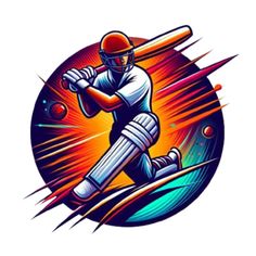 a cricket player swinging a bat on top of a ball with space in the background