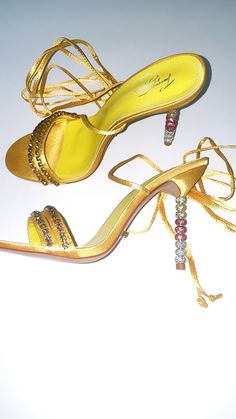 Royalty Satin Blue Crystal Sandal Glass Sandals, Bday Vibes, Shoe Goals, Shoes Game, Yellow Sandals, Shoes Heels Classy, Yellow Heels, Crystal Sandals, Girly Shoes