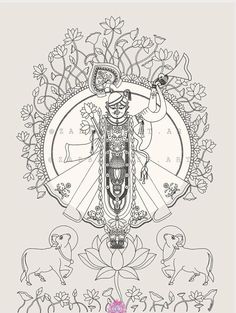 an image of the hindu god with his animals and flowers on it's back