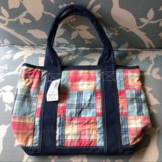 Plaid Tote Blue Casual Shoulder Bag, Casual Blue Medium Shoulder Bag, Casual Medium Blue Shoulder Bag, Preppy Blue Bags For Everyday Use, Preppy Blue Bag For Everyday Use, Preppy Blue Everyday Bag, Plaid Tote Bag For Daily Use, Plaid Rectangular Bag With Large Capacity, Plaid Rectangular Shoulder Bag For Shopping