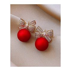 Women Girl Earrings Red Christmas Ornament Crystal Bow Dangle Gold Tone Nwot Red Christmas Ornaments, Sweet Earrings, Diamond Bows, Red Ornaments, Womens Earrings Studs, Christmas Accessories, Rhinestone Bow, Bow Earrings, Christmas Bows