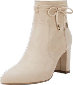 Beige Boots With Zipper Closure For Fall, Spring Suede Boots With Zipper Closure, Suede Boots With Zipper Closure For Spring, Beige Suede Heeled Boots For Fall, Pointed Toe Ankle Boots, Boots Chunky, Chunky Block Heels, Tie Knots, Mid Heel