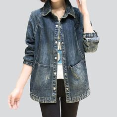 Vintage denim jacket for women online—excellent jeans jacket from the 2022 Spring collection. Street style lets you focus on individualism and not strictly on current fashion trends. Blue is the most popular denim color. Vintage denim gives a sense of belonging to a specific move. The oversized fit is the roomiest possible fit, one that doesn't have anybody's definition at all. Cotton is strong and wear-and-tear resistant material. Closed with buttons in front. Color: Blue; Fit Type: Oversized; Highlights Y2k, Current Fashion, Iconic Fashion, Vintage Denim Jacket, Jeans Jacket, Denim Color, Street Style Trends, Jacket For Women, Color Vintage