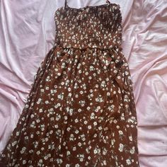 It’s Rlly Cute, Never Worn, Size M But Fits Like A L Super Stretchy Casual Ditsy Floral Print Midi Dress, Casual Printed Maxi Dress For Date Night, Casual Floral Print Maxi Dress For Date Night, Casual Brown Midi Dress With Floral Print, Brown Floral Print Midi Dress, Brown Floral Print Mini Dress For Brunch, Brown Floral Print Mini Dress For Day Out, Spring Brown Flowy Midi Dress, Casual Printed Midi Dress For Date Night