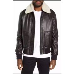 Vince Leather Aviator Jacket & Removable Genuine Shearling Collar A Plush Shearling Collar Keeps Your Neck Toasty Warm In This Sleek Leather Aviator For A Refined Look With Staying Power. - Front Zip Closure- Spread Collar With Removable Genuine Shearling Trim- Ribbed Cuffs- Front Snap-Flap Patch Pockets- Ribbed Hem- Lined- Lambskin Leather With Genuine Shearling Trim Construction Size: Small New With Tag Retail $1195 Measurements Are Available Upon Request Smoke/Pet Free Environment C: Tote Luxury Winter Outerwear With Contrast Collar, Classic Fitted Shearling Leather Jacket, Luxury Outerwear With Contrast Collar, Black Leather Jacket With Contrast Collar For Winter, Classic Leather Jacket With Faux Fur Trim, Classic Fitted Leather Jacket With Faux Fur Lining, Designer Fitted Sheepskin Outerwear, Leather Aviator Jacket, Grooming Ideas